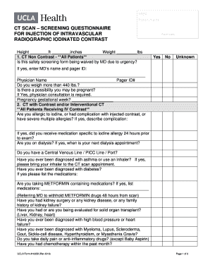 CT SCAN SCREENING QUESTIONNAIRE Radiology Ucla  Form