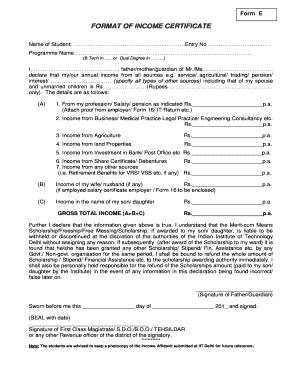 Income Certificate Format for Iit Admission