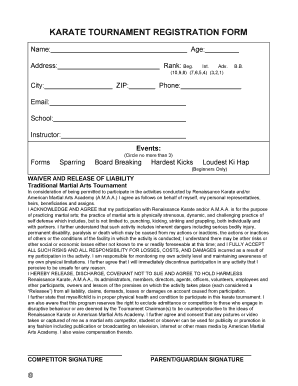 Karate Tournament Registration  Form