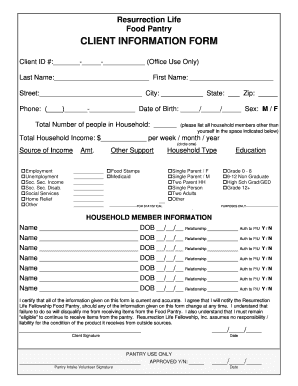 Food Pantry CLIENT INFORMATION FORM Resurrection Life