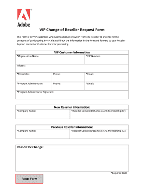 Adobe Vip Change of Reseller Request Form