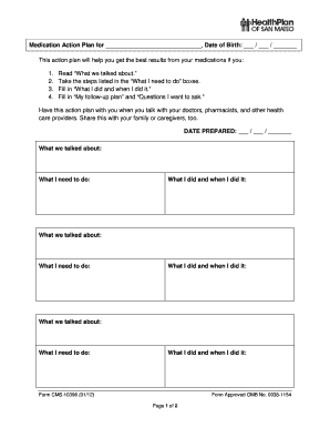 Medication Action Plan for , Date of Birth Hpsm  Form