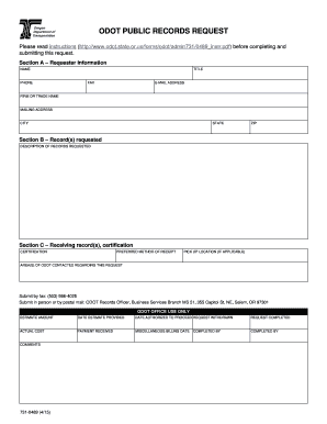 Get and Sign 731 0489 ODOT Public Records Request Print Only Version Odot State or 2015 Form
