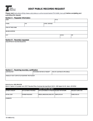  731 0489 ODOT Public Records Request Print Only Version Odot State or 2015