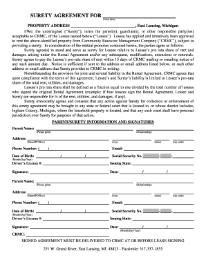 Surety Agreement Template  Form