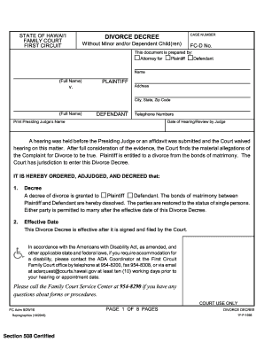  DIVORCE DECREE Without Minor Andor Dependent Children Courts State Hi 2016