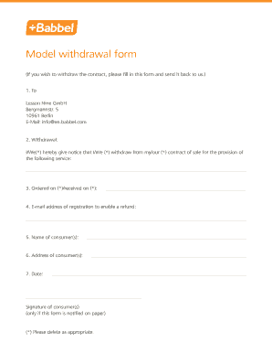 Model Withdrawal Form