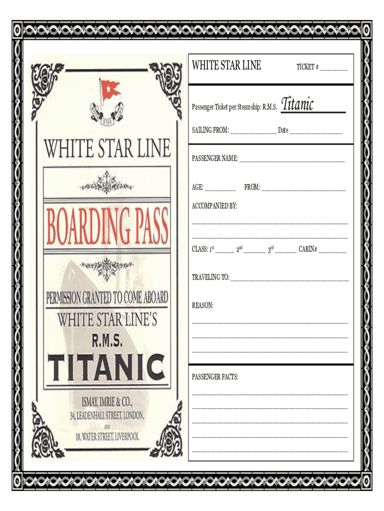 Printable Titanic Boarding Pass Template  Form