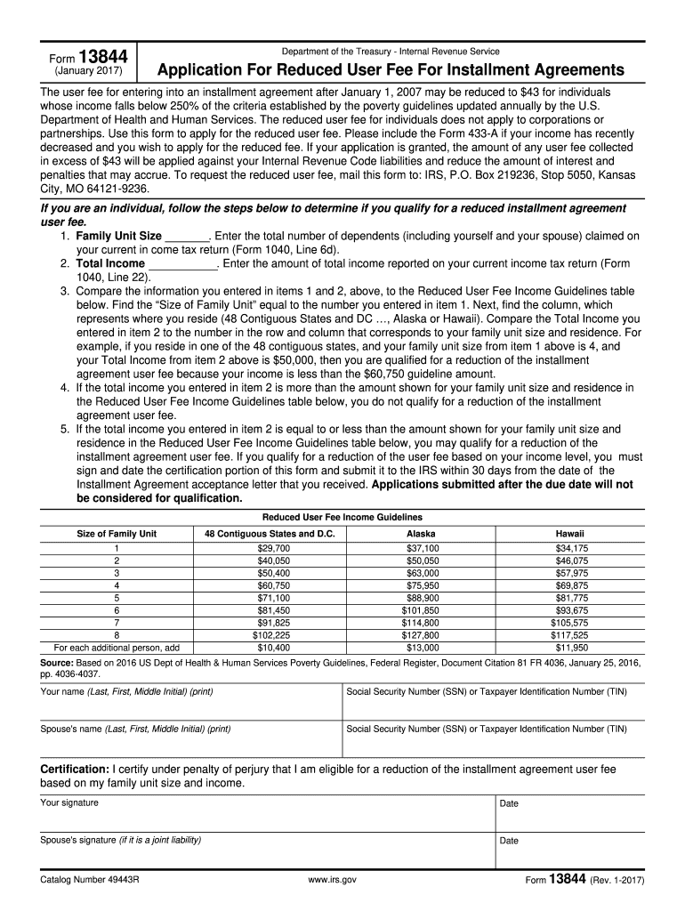  Reduced User Fee  Form 2017