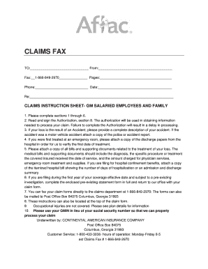 Aflac Fax Cover Sheet  Form