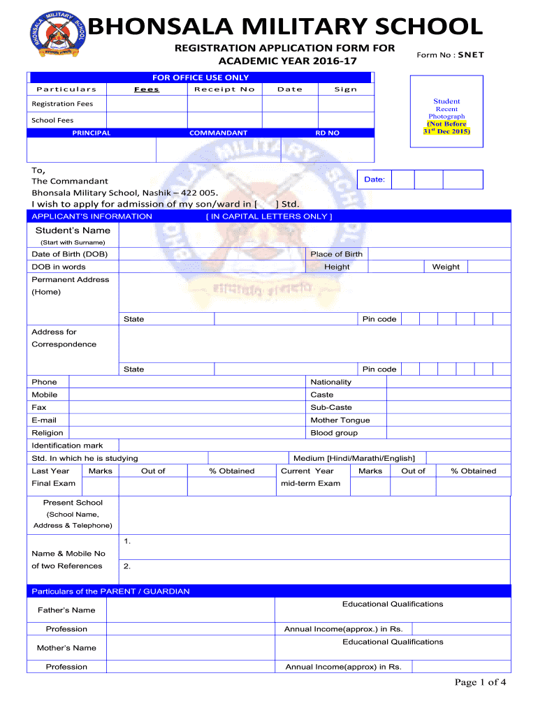 Bhonsala Military School Nashik Admission Form PDF