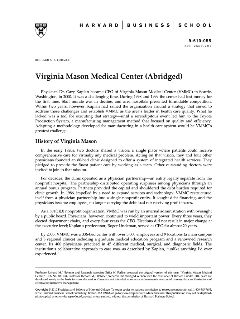 Virginia Mason Medical Center Abridged  Harvard  Isites Harvard  Form