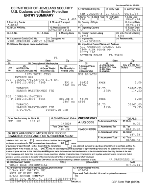 Entry Summary  Form