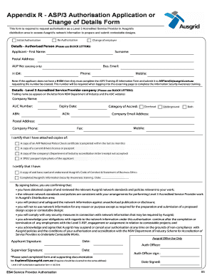 Appendix R ASP3 Authorisation Application or Change of  Form