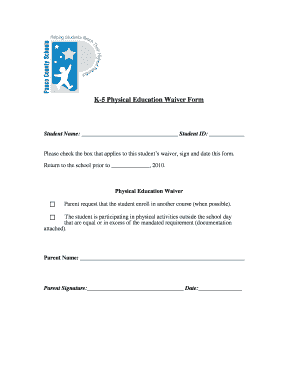 K 5 Physical Education Waiver Form Pasco County Schools