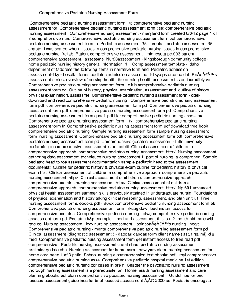 Comprehensive Pediatric Nursing Assessment Form Comprehensive Pediatric Nursing Assessment Form  Eiklh