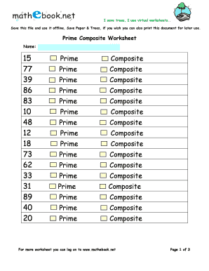 Prime and Composite Worksheets PDF  Form