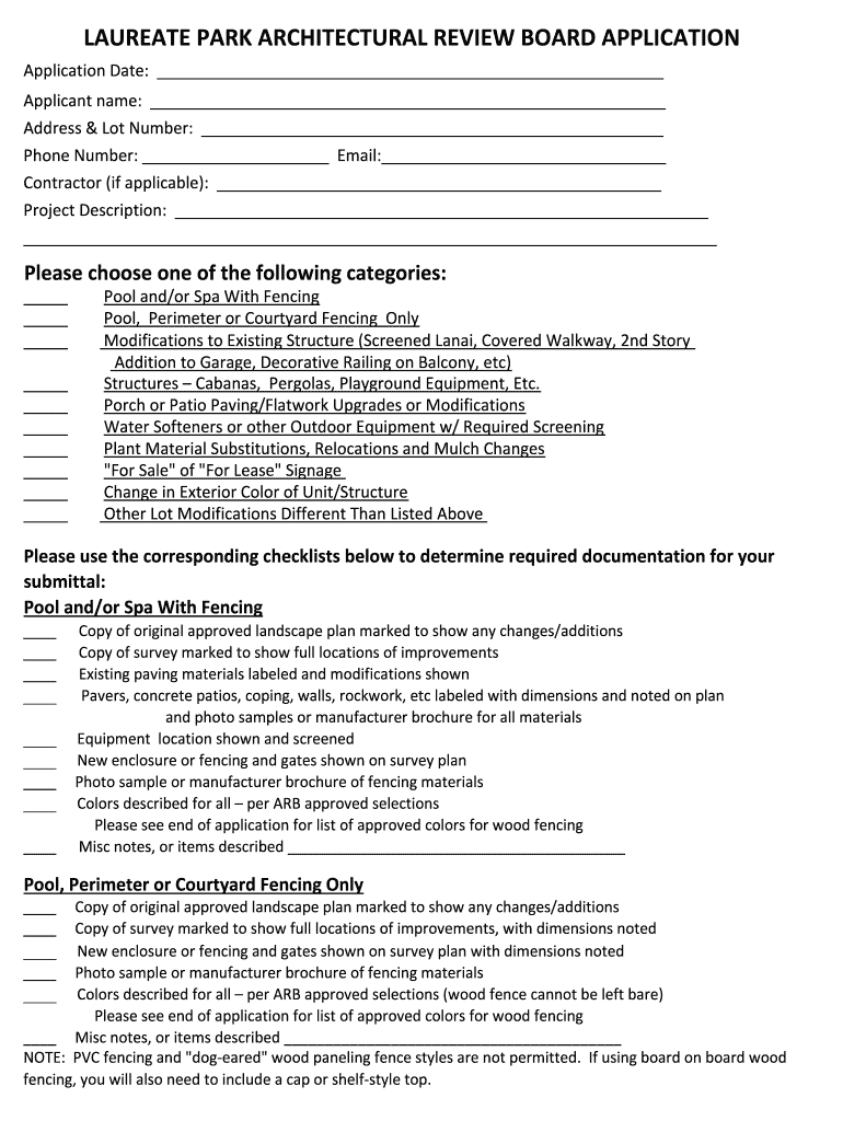 LAUREATE PARK ARCHITECTURAL REVIEW BOARD APPLICATION  Form