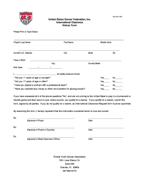 Soccer Clearance Form