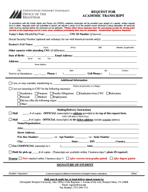 Cnu Transcript Request  Form