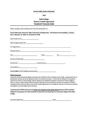 Grand Valley State University and Delta College Reverse Transfer  Form