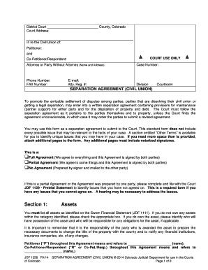 SEPARATION AGREEMENT CIVIL UNION Courts State Co  Form