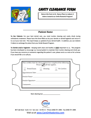 Cavity Clearance Form