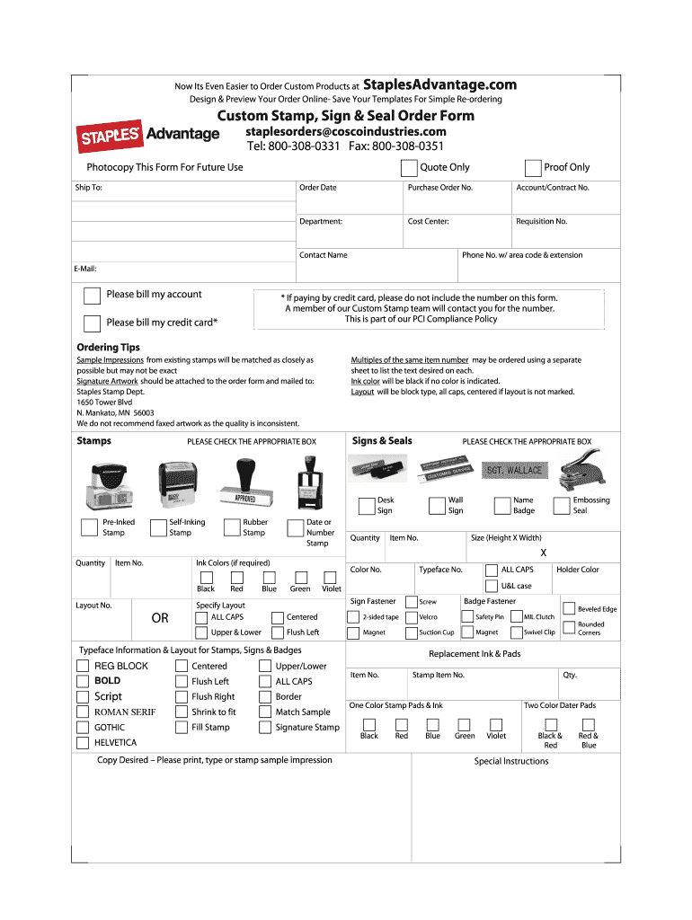 StaplesAdvantage Com Custom Stamp, Sign &amp; Seal Order Form