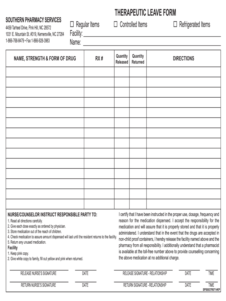 Therapeutic Leave Form Southern Pharmacy Services