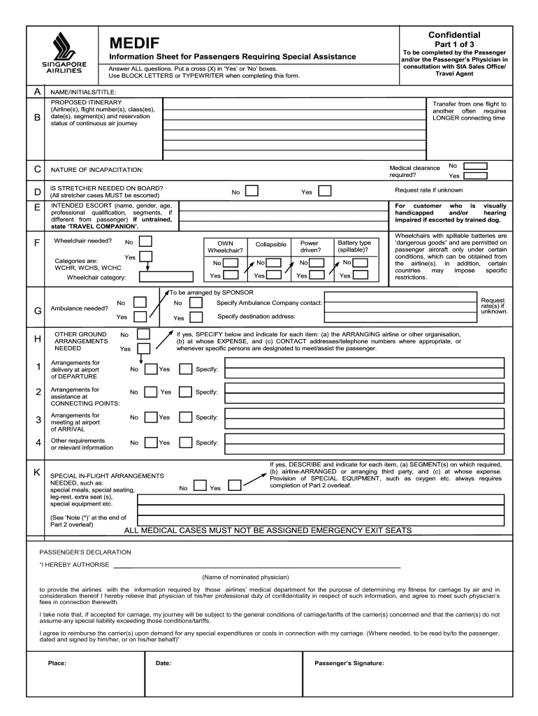 Singapore Airlines Medif  Form