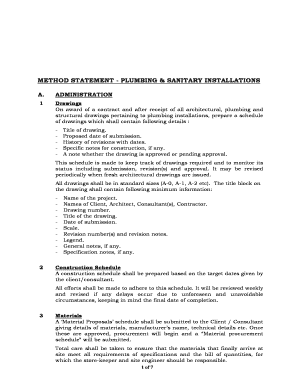 Plumbing Method Statement Word  Form