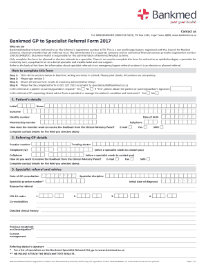 Bankmed Specialist Referral Form