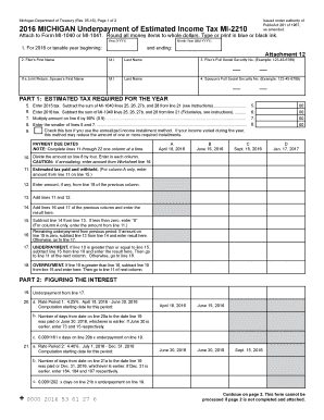 MICHIGAN Underpayment of Estimated Income Tax MI 2210 MICHIGAN Underpayment of Estimated Income Tax MI 2210  Form