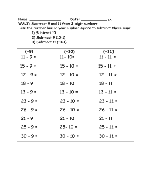 Subtracting 9 and 11 Worksheets  Form
