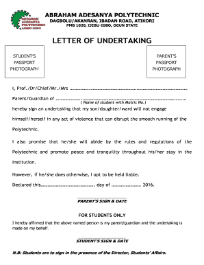 Undertaking from Parents  Form