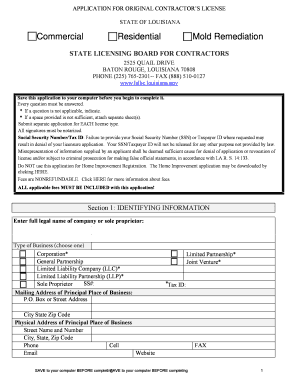 APPLICATION for ORIGINAL CONTRACTOR S LICENSE  Form