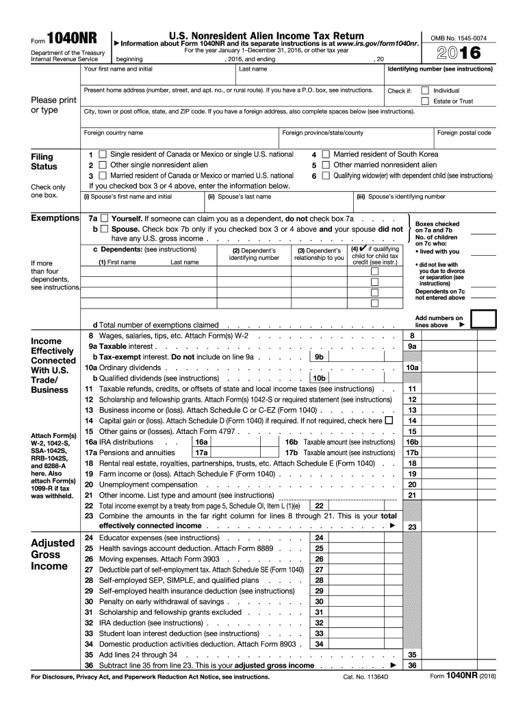  1040 Nr Form 2016