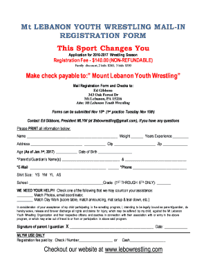 Youth Wrestling Registration Form Template