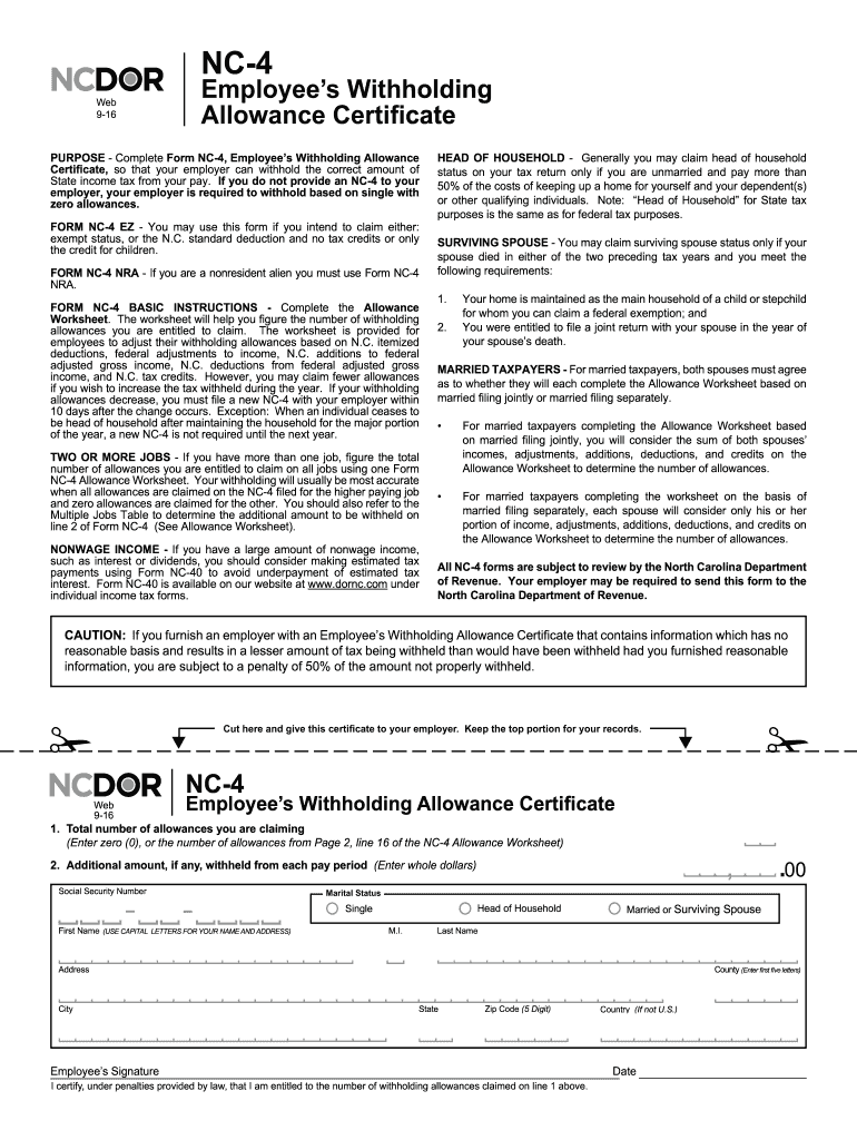  Form NC 4  North Carolina Department of Revenue 2016