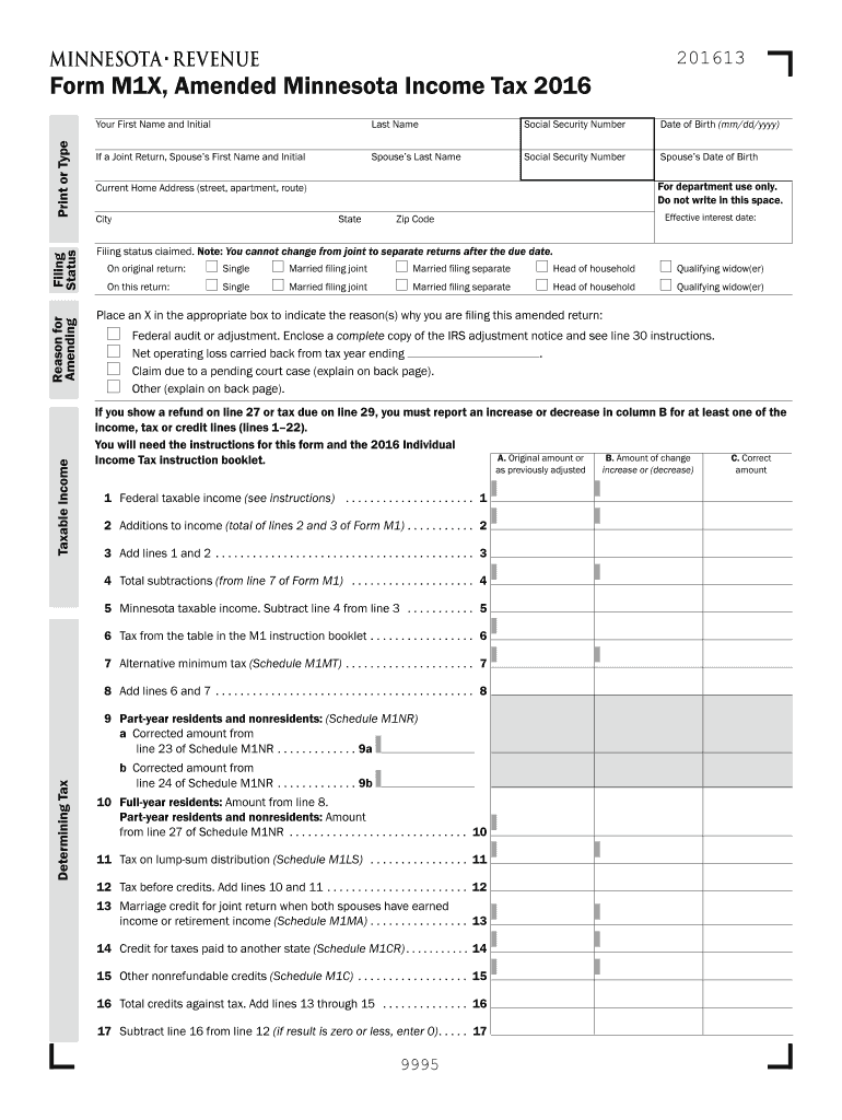 M1X, Amended Income Tax Return  Form