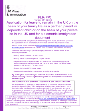 Application for Leave to Remain in the UK on the  Form