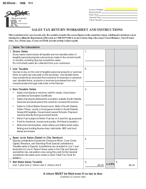 Sales Tax Return Worksheetinstructions State Sd Us State Sd  Form