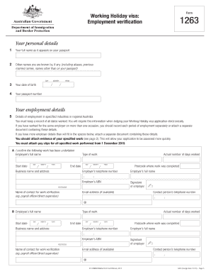 1263 Working Holiday Visa 1263 Working Holiday Visa  Form