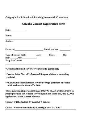 Karaoke Contest Registration Form Gregoryslansing Com