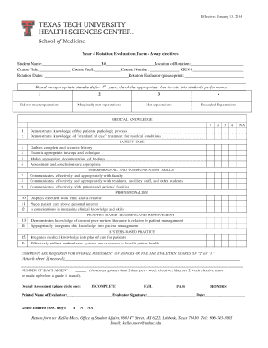  Year 4 Rotation Evaluation Form Away Electives Ttuhsc 2014-2024