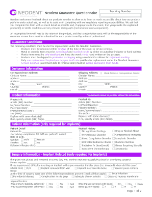 Neodent Guarantee Questionnaire Tracking Number Instradent  Form