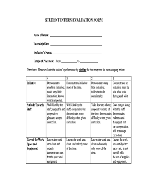 Evaluation for Internship Student Sample  Form