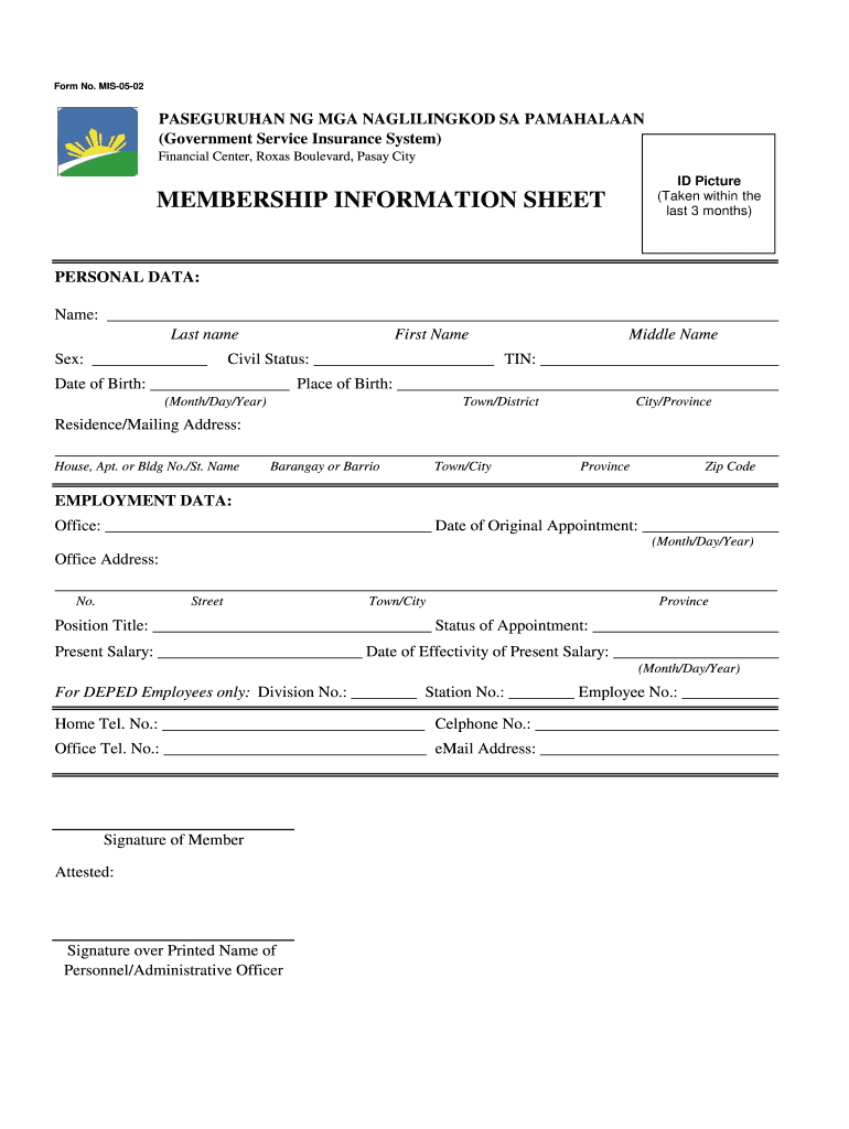 Gsis Membership Information Sheet