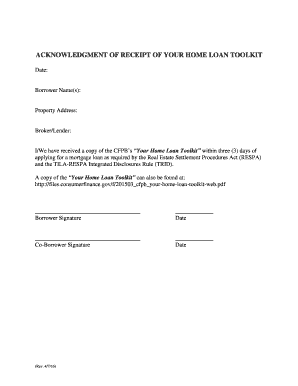Home Loan Toolkit Acknowledgement  Form