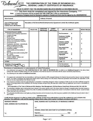  the CORPORATION of the TOWN of RICHMOND HILL GENERAL LIABILITY CERTIFICATE of INSURANCE 2019